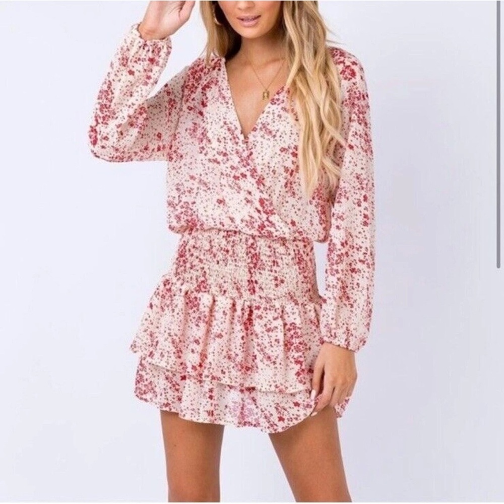 Princess Polly Long Sleeve Dress women 6 Altona Red Ivory Floral valentines boho